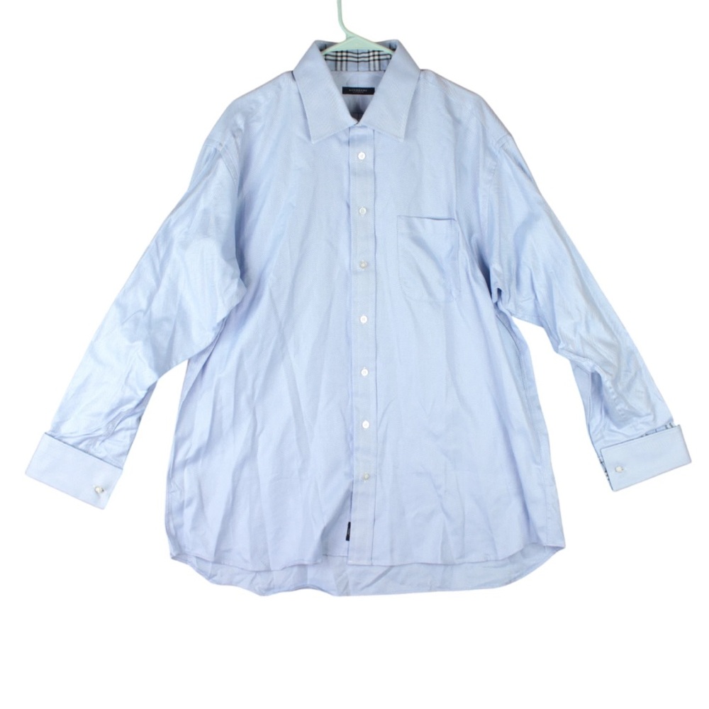 Burberry London Mens M Button Up Shirt Designer Made In USA Blue 17 1/2 EUC